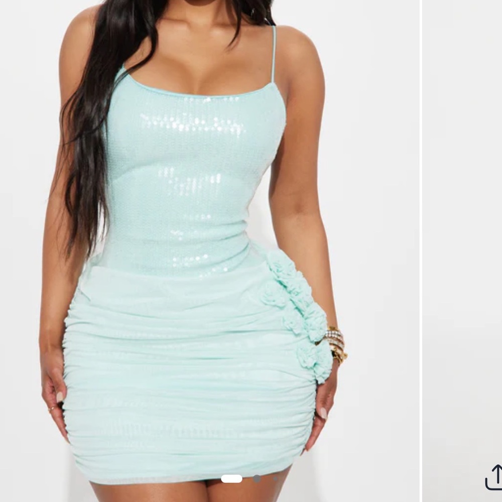 Blue Mini Dress with Floral Appliqué